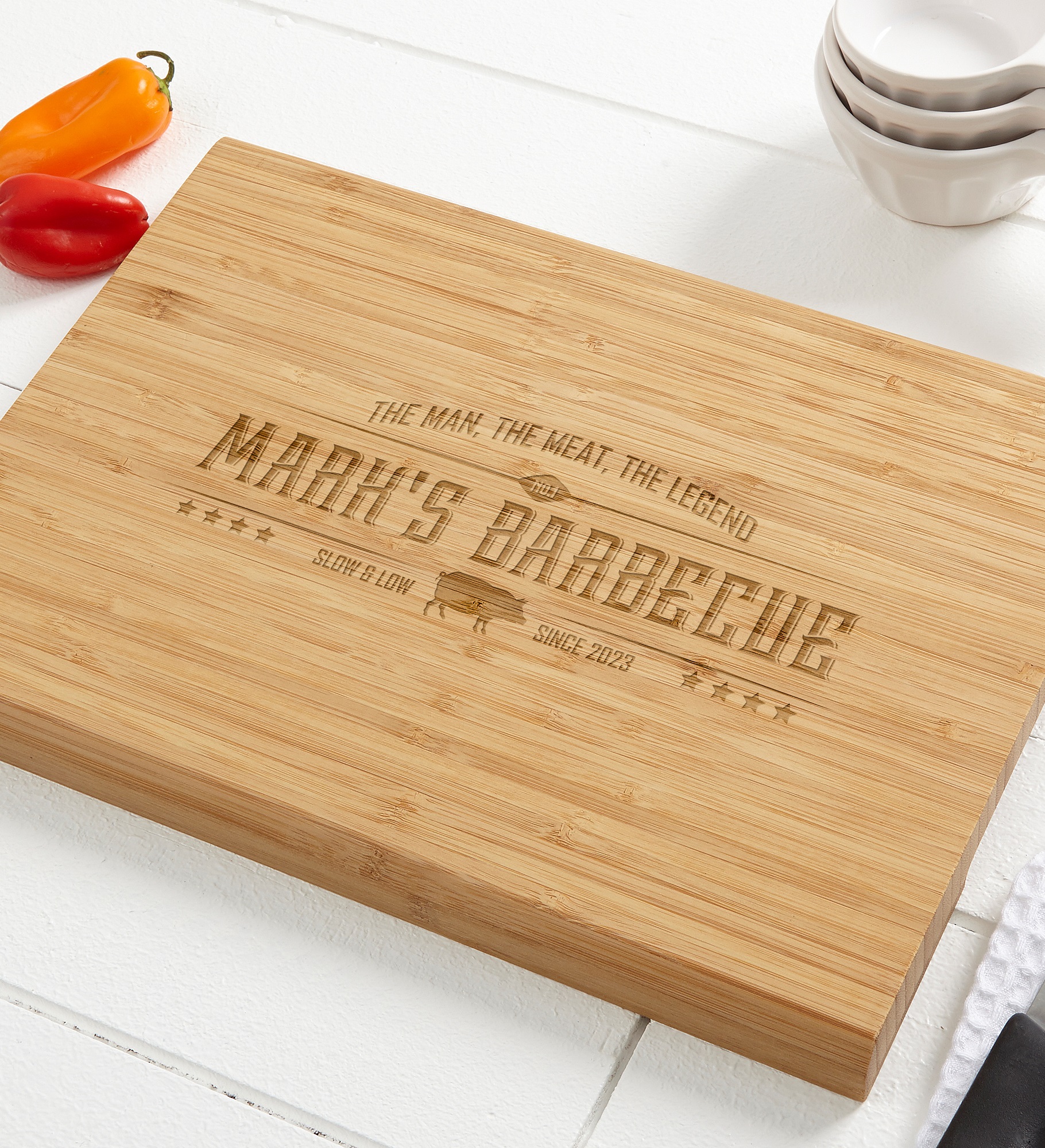 The Man,The Meat,The Legend Personalized Bamboo Cutting Board
